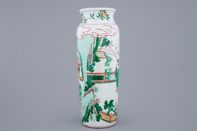 A Chinese wucai sleeve vase, 20th C.