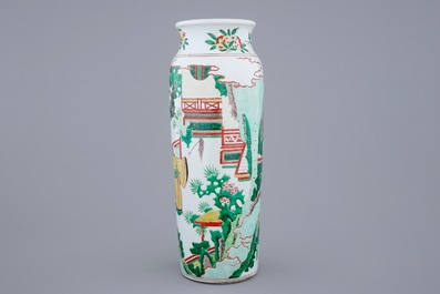 A Chinese wucai sleeve vase, 20th C.