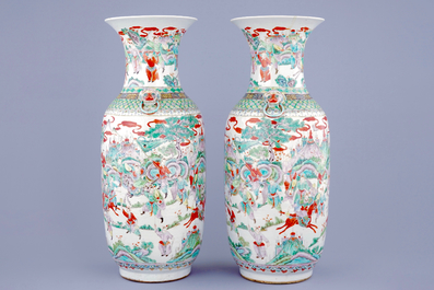 A pair of large Chinese famille verte warrior vases, 19th C.