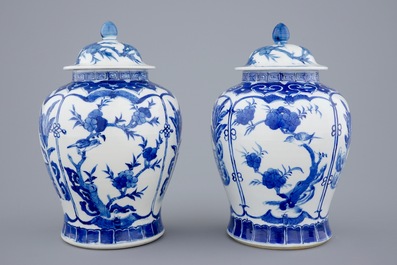 Een paar Chinese dekselvazen met lange Lijzen, 19e eeuw
