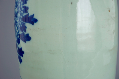 A set of 3 Chinese blue and white on celadon ground vases, 19th C.
