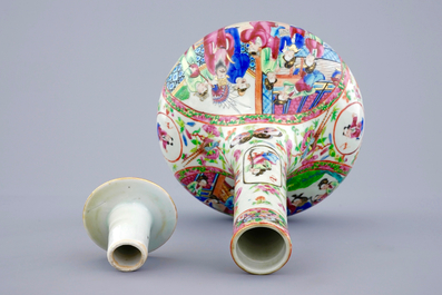 A Chinese bottle-shaped Canton famille rose vase and cover, 19th C.