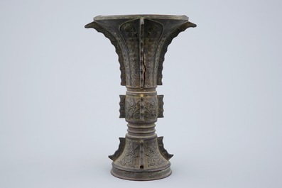A Chinese bronze gu beaker vase, late Ming Dynasty