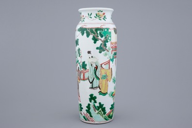 A Chinese wucai sleeve vase, 20th C.