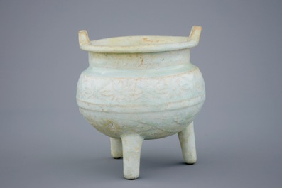 A qingbai tripod censer and a phoenix bowl, Song or Yuan Dynasty, 10-14th C.