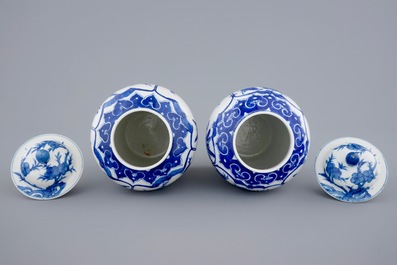 Een paar Chinese dekselvazen met lange Lijzen, 19e eeuw