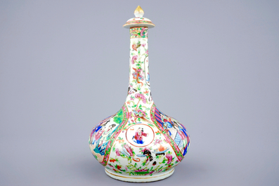 A Chinese bottle-shaped Canton famille rose vase and cover, 19th C.