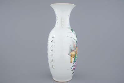 A Chinese famille rose vase with sages in a garden, 19/20th C.