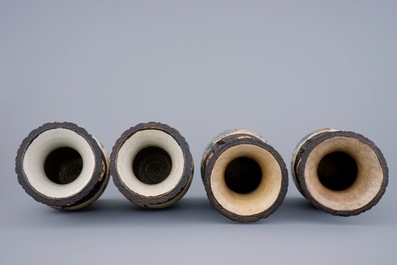 Two pairs of Chinese famille rose and verte Nanking crackle glaze vases, 19th C.