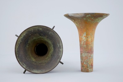 A Chinese bronze gu beaker vase, late Ming Dynasty