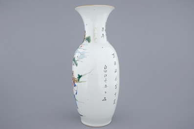 A Chinese famille rose vase with sages in a garden, 19/20th C.