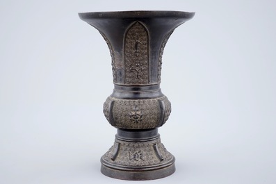 A Chinese bronze gu vase, late Ming Dynasty