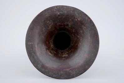 A marked Chinese bronze gu vase with traces of gilt lacquer, late Ming Dynasty