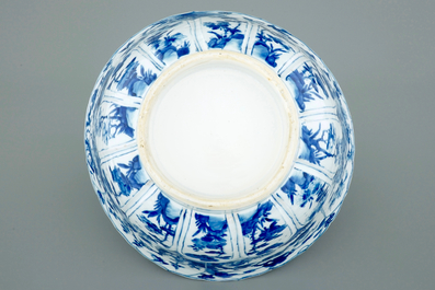 A large Chinese blue and white lobed and moulded bowl, Kangxi