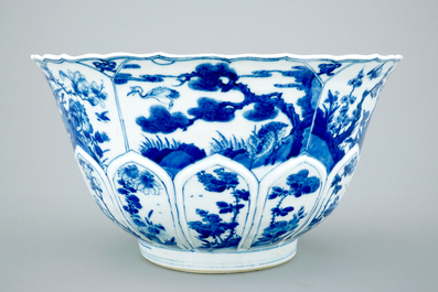 A large Chinese blue and white lobed and moulded bowl, Kangxi