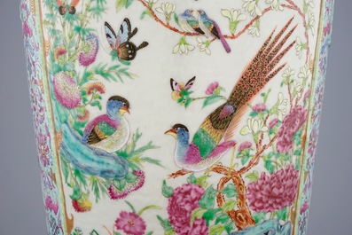 An unusual relief-moulded Canton famille rose vase, 19th C.