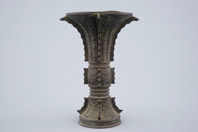 A Chinese bronze gu beaker vase, late Ming Dynasty