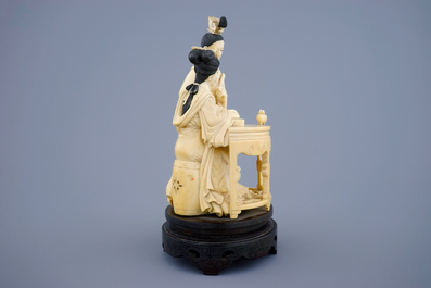 A Chinese carved ivory group of musicians with a qin, 19th C.