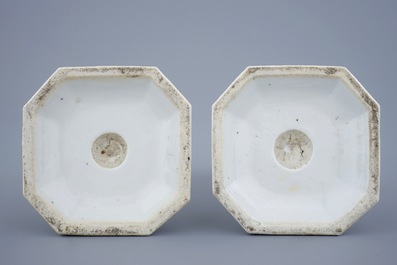 A pair of Chinese famille rose candlesticks, Qianlong, 18th C.