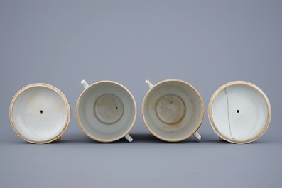 A pair of Chinese famille verte Kangxi style covered bowls, 19th C.