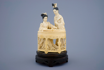 A Chinese carved ivory group of musicians with a qin, 19th C.