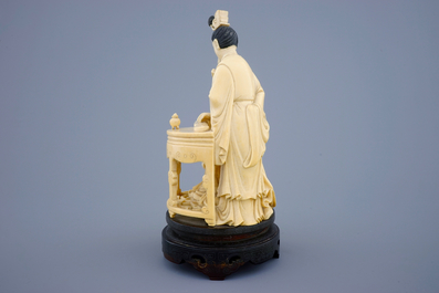 A Chinese carved ivory group of musicians with a qin, 19th C.