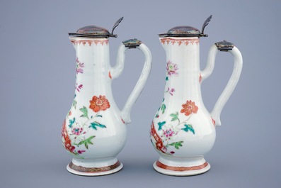 A Chinese pewter-mounted famille rose cruet set, Qianlong, 18th C.