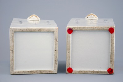A fine pair of Chinese famille rose square vases, 19/20th C.
