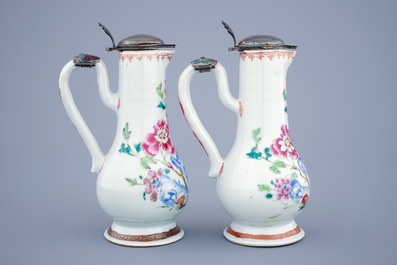 A Chinese pewter-mounted famille rose cruet set, Qianlong, 18th C.