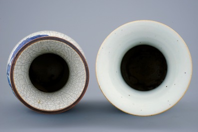 Two Chinese famille rose and blue and white vases, 19th C.