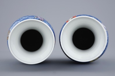 A pair of fine Chinese famille rose vases with immortals on waves, 19/20th C.