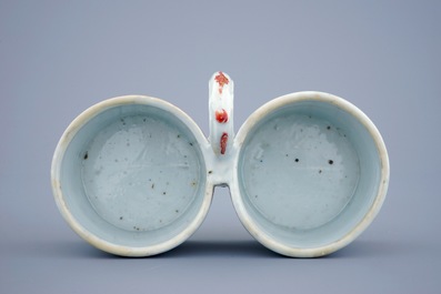A Chinese pewter-mounted famille rose cruet set, Qianlong, 18th C.