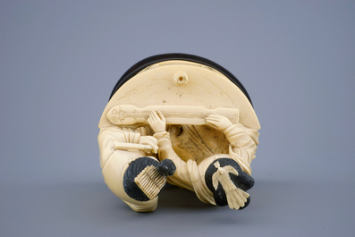 A Chinese carved ivory group of musicians with a qin, 19th C.