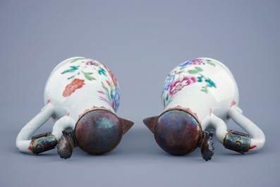 A Chinese pewter-mounted famille rose cruet set, Qianlong, 18th C.