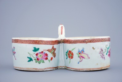 A Chinese pewter-mounted famille rose cruet set, Qianlong, 18th C.