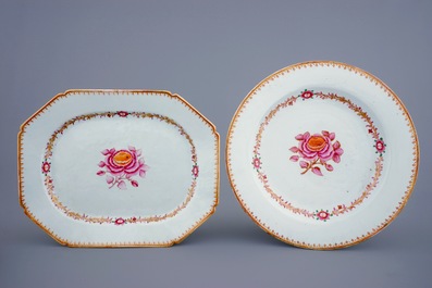 A Chinese famille rose 35-piece service with "John Adams" pattern, Qianlong, 18th C.