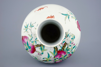 A fine Chinese famille rose tianqiuping "Nine peaches" vase, Guangxu mark, 19/20th C.