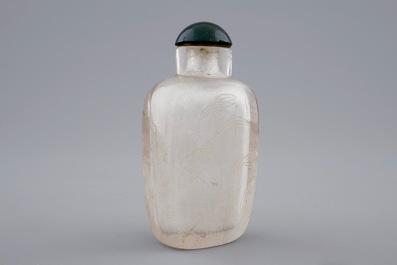 Two Chinese encrusted rock crystal and agate snuff bottles, 19/20th C.