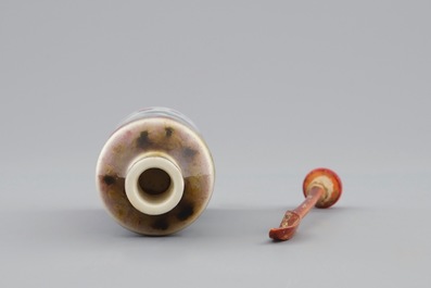 A Chinese blue, white and underglaze red snuff bottle, 18th C.