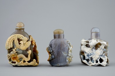 Un lot de 3 tabati&egrave;res en agate, Chine, 20&egrave;me