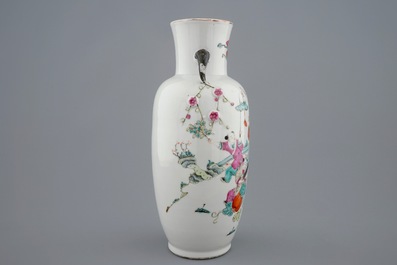 A Chinese famille rose vase with applied flowers and a bowl, 19th C.