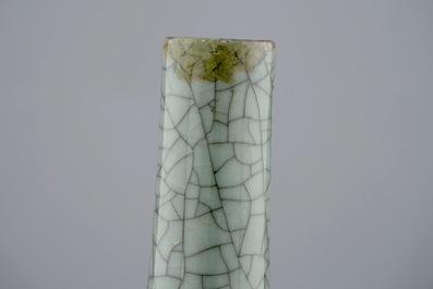 A Chinese crackle glazed tripod censer and a vase, 19th C.