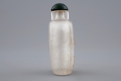 Two Chinese encrusted rock crystal and agate snuff bottles, 19/20th C.