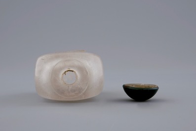 Two Chinese encrusted rock crystal and agate snuff bottles, 19/20th C.