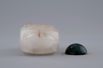 Two Chinese encrusted rock crystal and agate snuff bottles, 19/20th C.