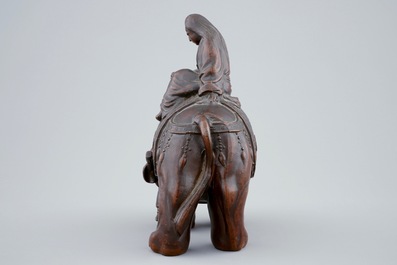 A Chinese bronze group of Guanyin on an elephant, Qing