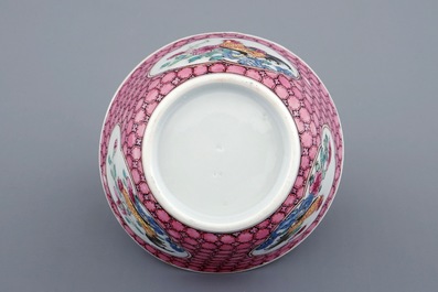 A Chinese famille rose eggshell cup and saucer with a rooster, Yongzheng, 1723-1735