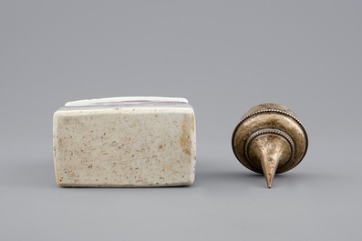 A Chinese famille rose erotical subject tea caddy with a prostitute, Qianlong, 18th C.