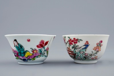 Two Chinese famille rose cups and saucers, Yongzheng, 1723-1735