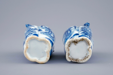 A pair of small Chinese blue and white vases with long Elizas, Kangxi